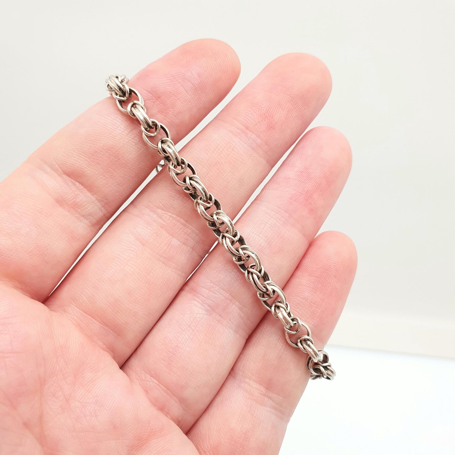 Antique Victorian Solid Silver Belcher Knot Link Bracelet Chain Dog Clip Large Rolo 8.20g 18cm Round Albert Vintage Womens Jewelry Jewellery