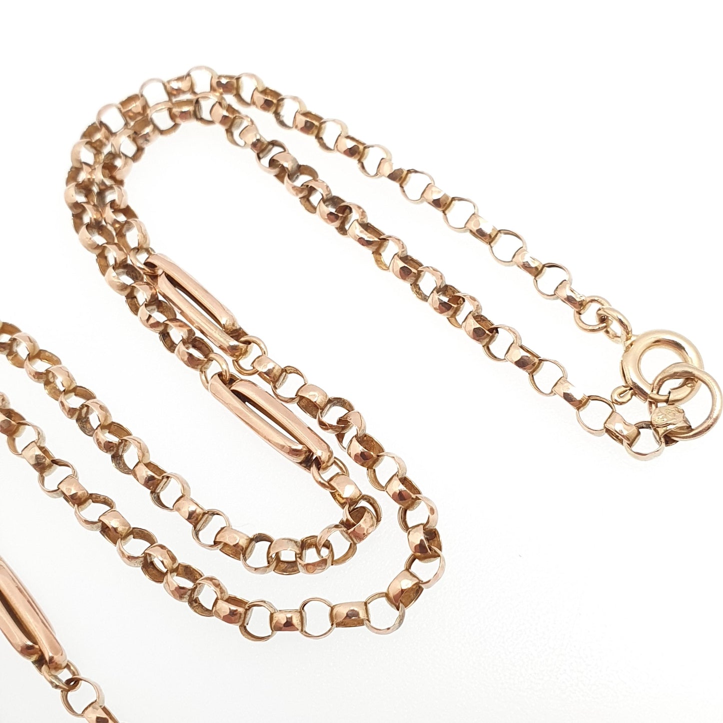 Antique 9ct 9k Rose Gold Chain Necklace Victorian Belcher Staple Link Solid 375 45cm 17.7" 4.19g Rolo Fine Genuine Vintage Womens Jewelry