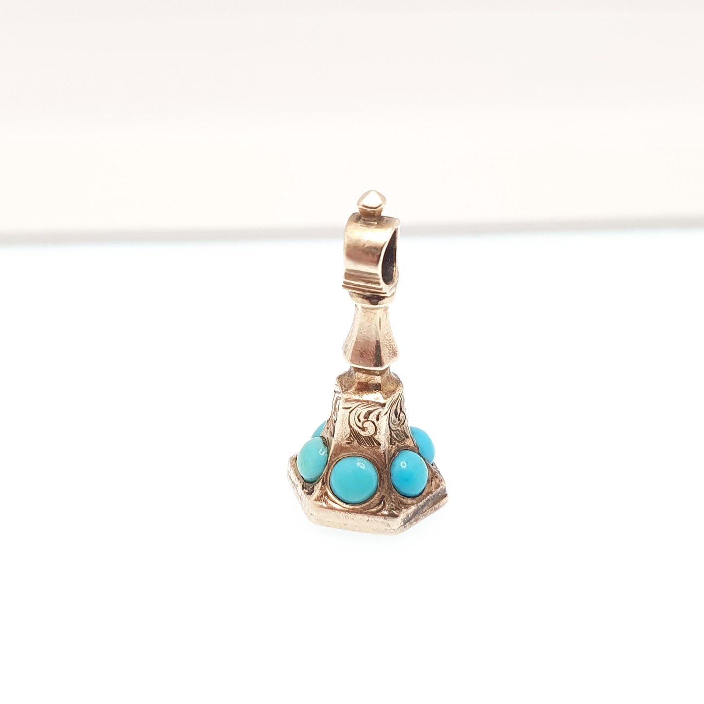 Antique 9ct Gold Bloodstone Turquoise Fob Pendant Victorian Necklace Charm Solid 9k 375 Gemstone Gift Vintage Womens Jewellery Jewelry