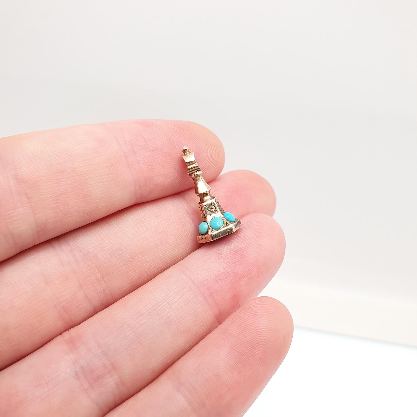 Antique 9ct Gold Bloodstone Turquoise Fob Pendant Victorian Necklace Charm Solid 9k 375 Gemstone Gift Vintage Womens Jewellery Jewelry