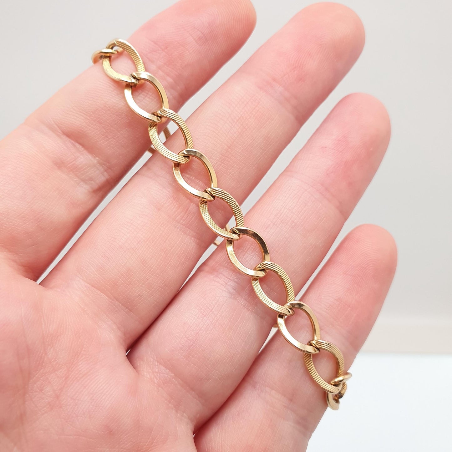 Old Vintage 12kt Rolled Gold Curb Link Bracelet AJC Co 18.5cm 7.25" 6.31g Gold Filled 12k Yellow Etched Thick Jewelry Jewellery Mens Womens