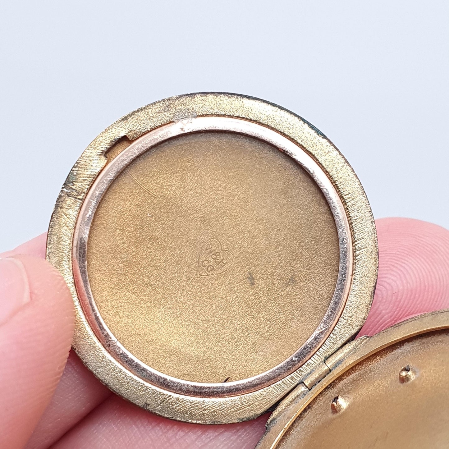 Antique Crescent Moon Rolled Gold Locket Diamond Paste Centre Filled Sparkly Round Circle Rare Photo Womens Vintage Jewelry Jewellery
