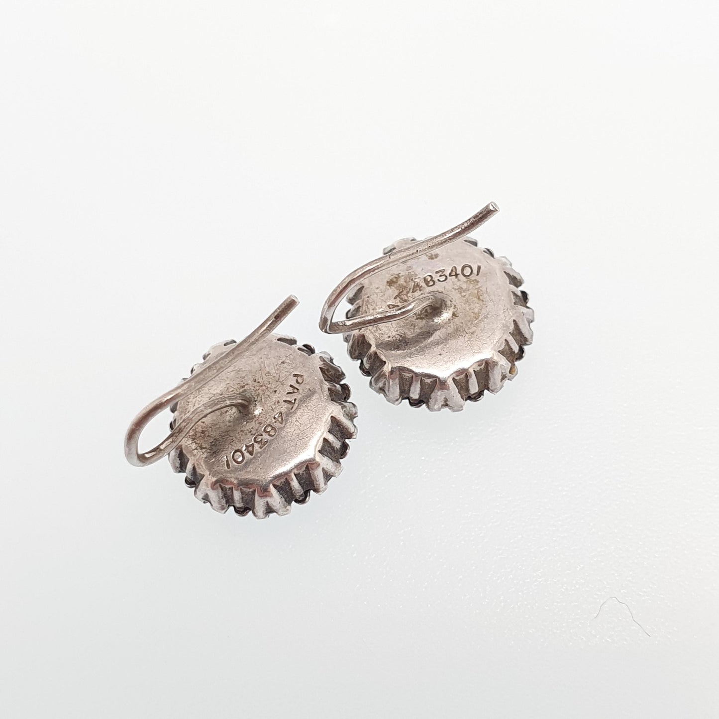 Antique Sterling Silver Diamond Paste Earrings Hook Cluster Sparkly Foiled Glass Vintage 1910s Gift Dress Solid 925 Womens Jewelry Jewellery