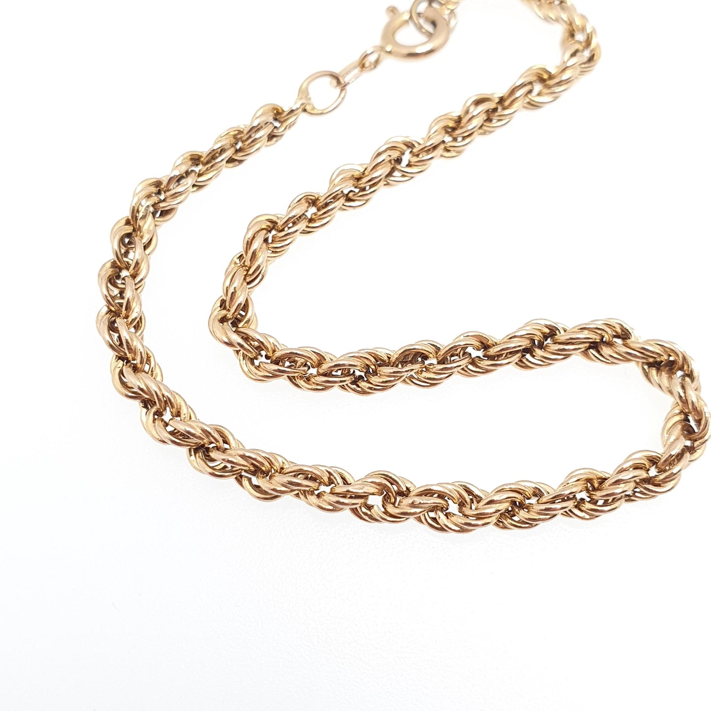 Vintage 9ct 375 Gold Rope Link Bracelet Helix Twist Chain 19.5cm 7.65" 2.49g Solid 9k Yellow Twisting Fine Estate Womens Jewelry Jewellery