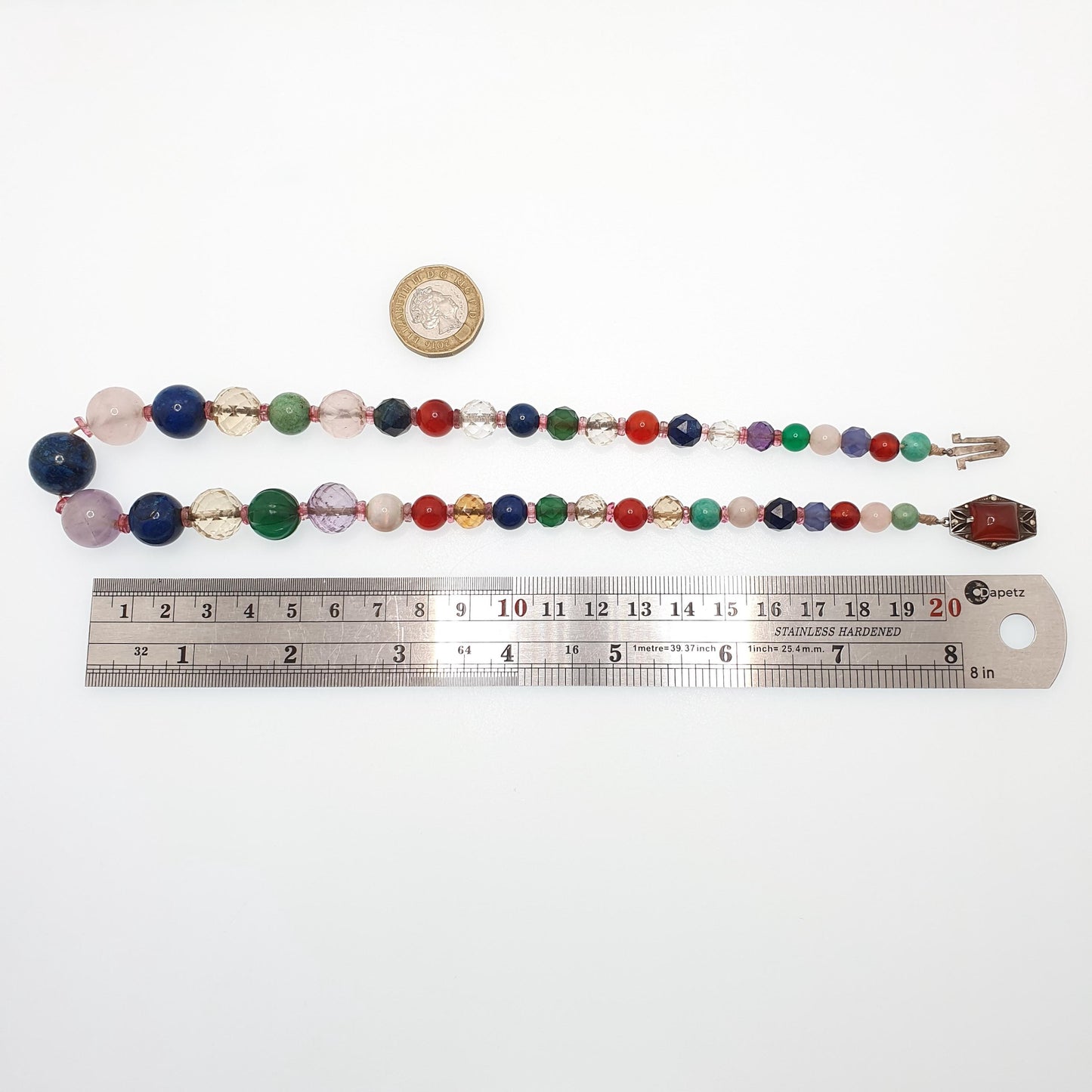 Antique Solid Silver Multi Gemstone Bead Necklace Art Deco Faceted Opal Citrine Amethyst Round Clasp Quartz Vintage Beads Jewelry Jewellery