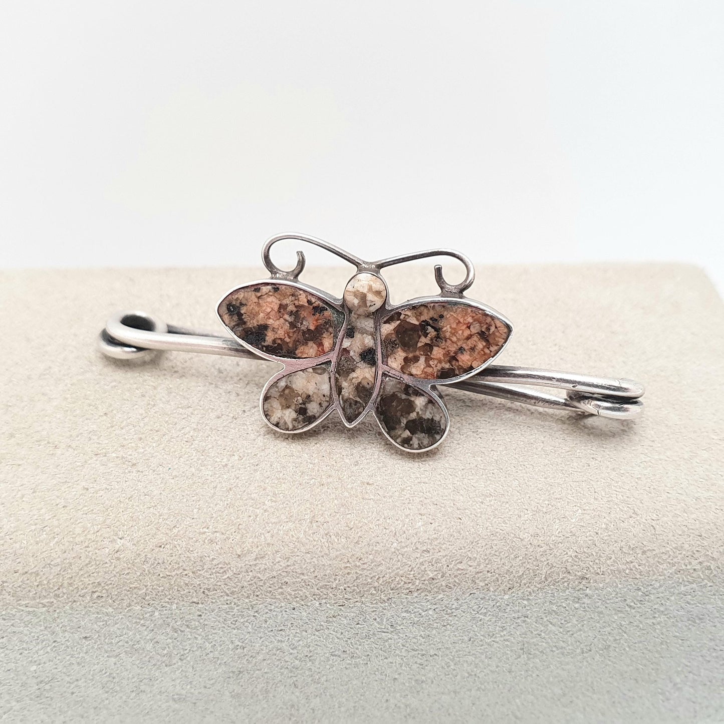 Antique Sterling Silver Silver Butterfly Brooch Aberdeenshire Granite Scottish Pin Victorian Safety Vintage Insect Bug Jewelry Jewellery