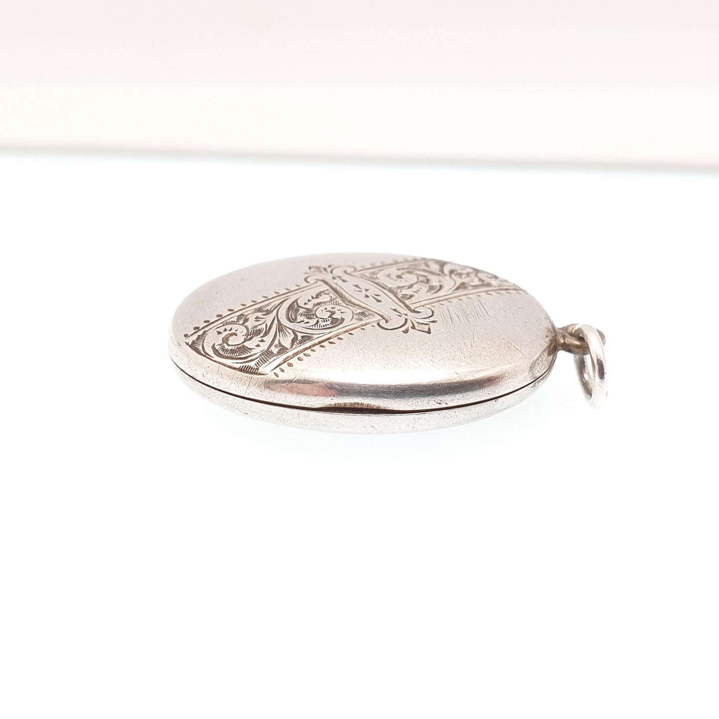 Antique Victorian Solid Silver Locket Buckle Hand Engraved Small Cute Oval Pendant Necklace Sweet Gift Womens Jewelry Vintage Jewellery