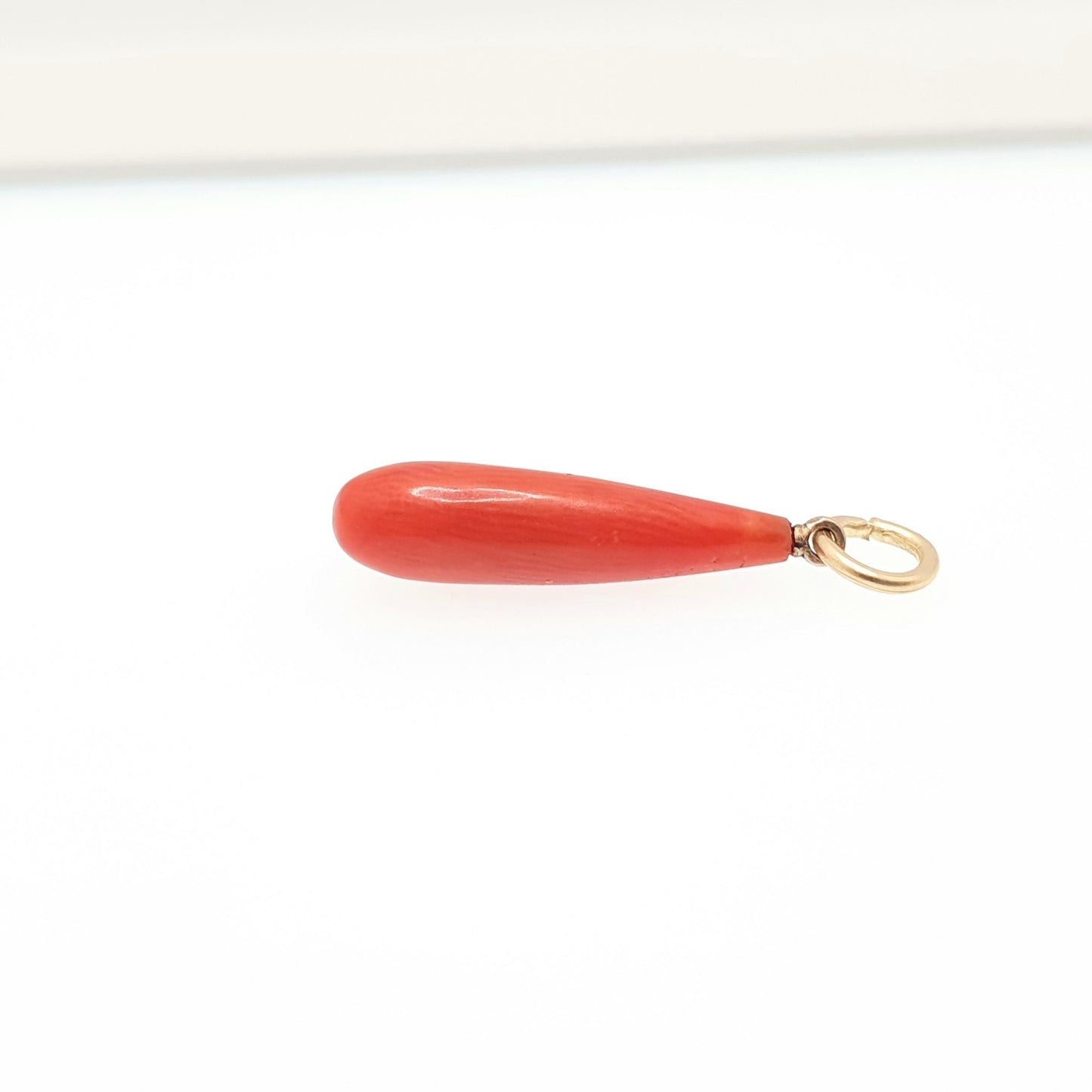 Antique 9ct Gold Victorian Coral Necklace Pendant Orange Salmon Teardrop Carved Drop Solid 9k 375 Womens Vintage Jewelry Jewellery Retro