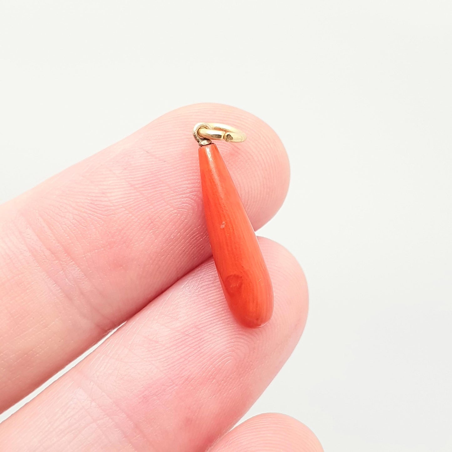 Antique 9ct Gold Victorian Coral Necklace Pendant Orange Salmon Teardrop Carved Drop Solid 9k 375 Womens Vintage Jewelry Jewellery Retro
