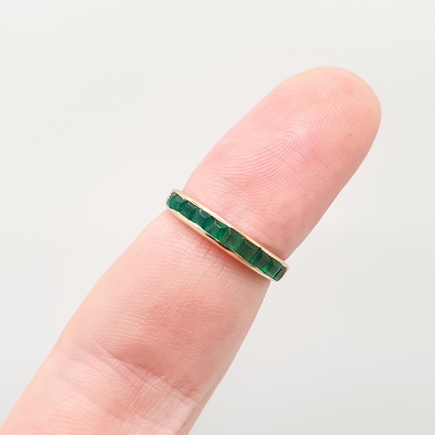 Vintage 18k 18ct Gold Emerald Ring Channel Square Cut Half Eternity Solid 750 Green Gemstone Yellow Stacker Ladies Womens Jewelry Jewellery