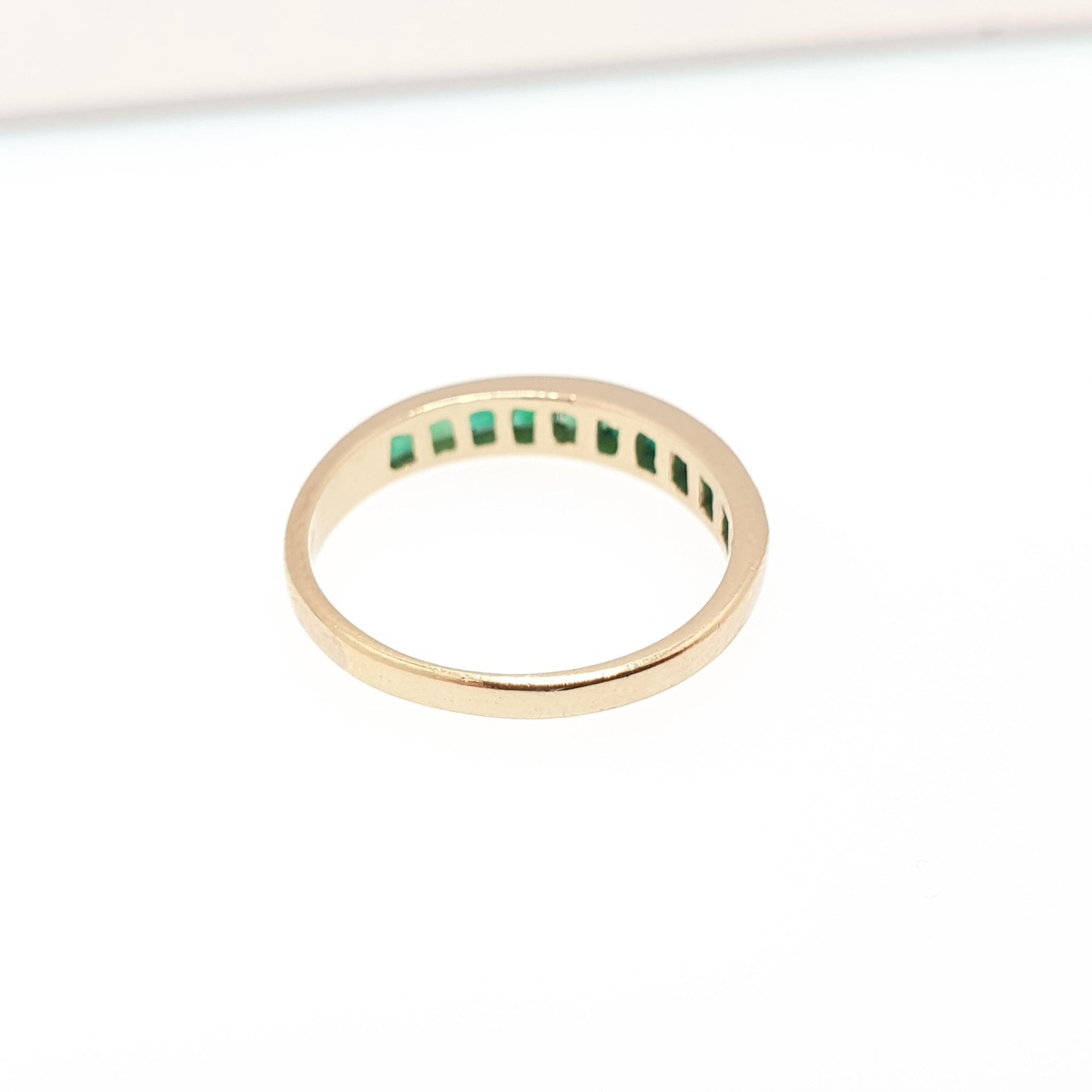Vintage 18k 18ct Gold Emerald Ring Channel Square Cut Half Eternity Solid 750 Green Gemstone Yellow Stacker Ladies Womens Jewelry Jewellery