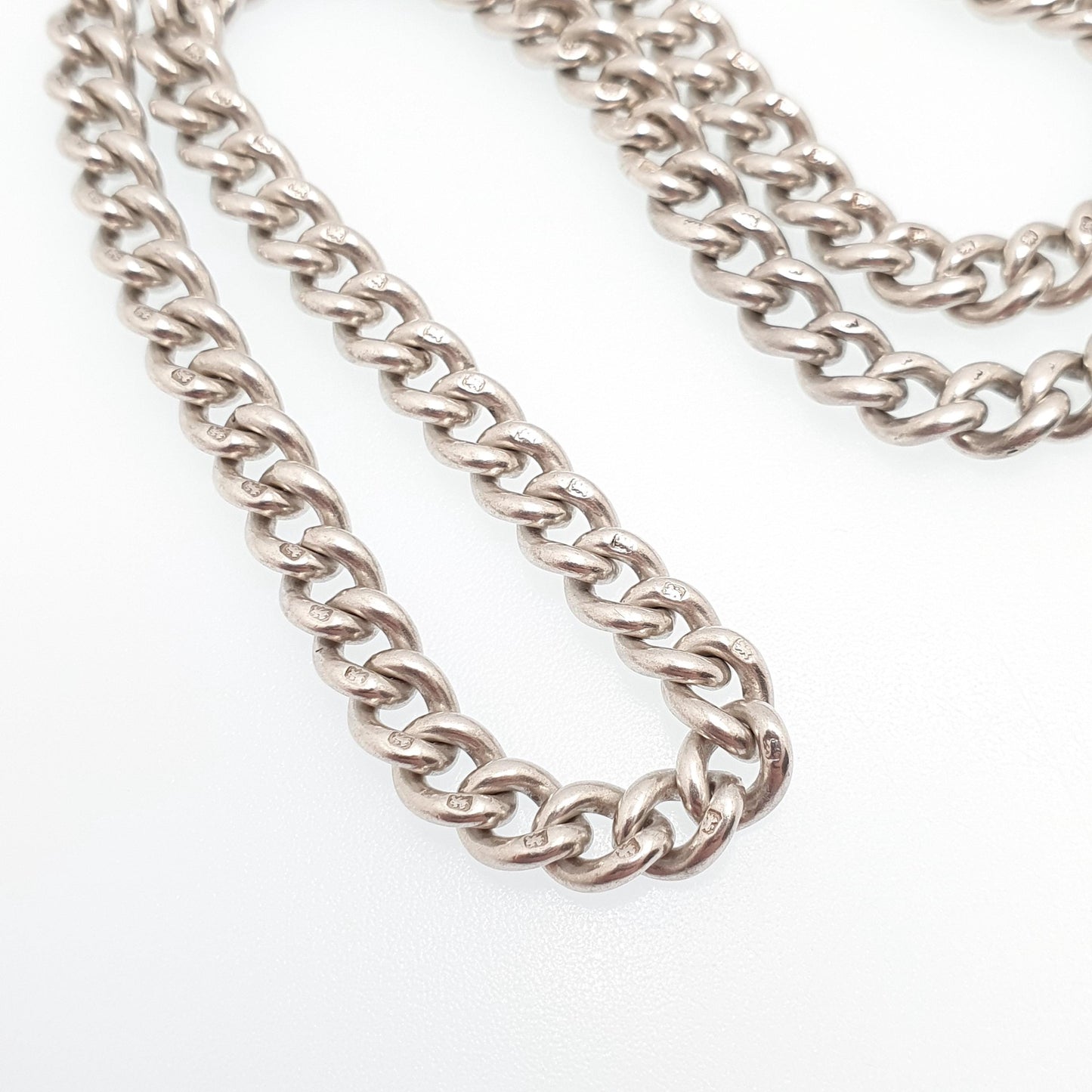 Antique Sterling Silver Albert Chain Necklace Curb Link Dog Clip 43.5cm 17.1" 41.07g 925 Hallmarked Vintage Victorian Mens Jewelry Womens