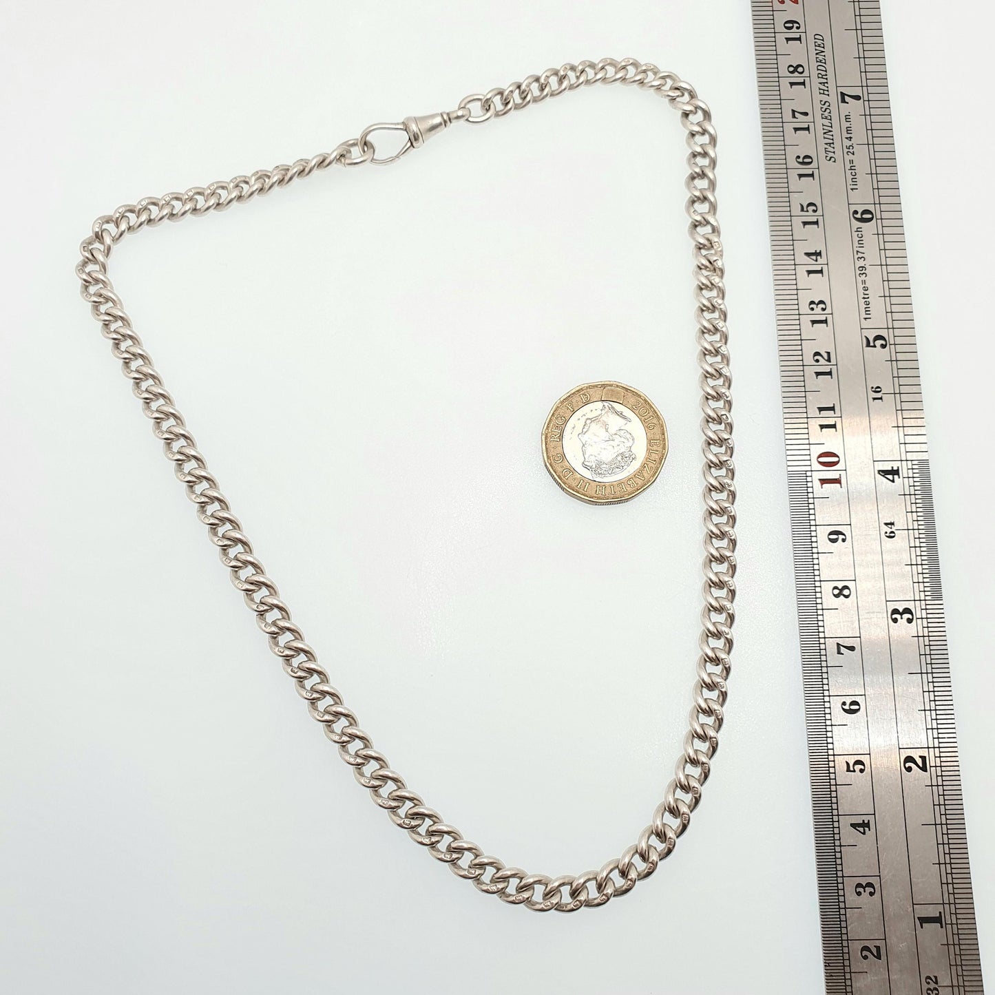 Antique Sterling Silver Albert Chain Necklace Curb Link Dog Clip 43.5cm 17.1" 41.07g 925 Hallmarked Vintage Victorian Mens Jewelry Womens
