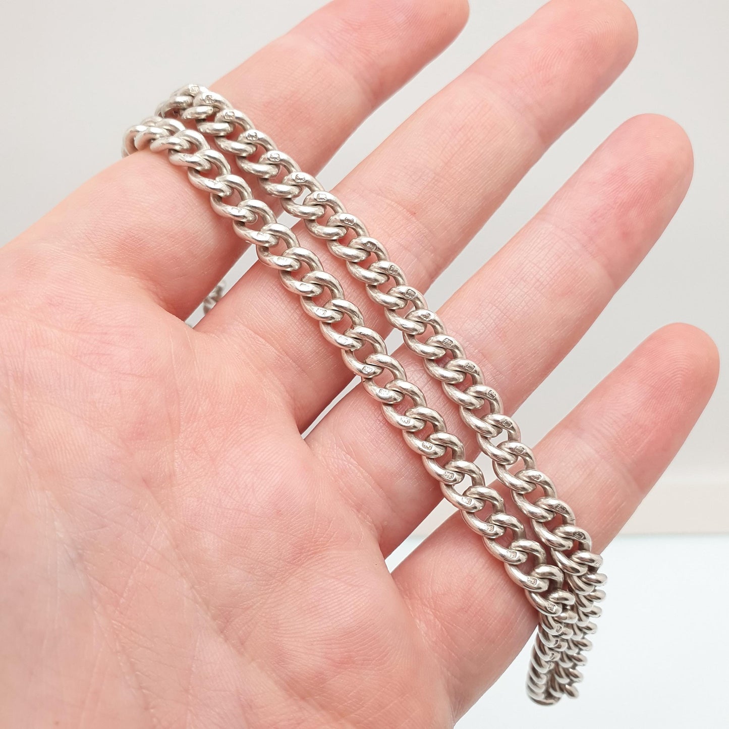Antique Sterling Silver Albert Chain Necklace Curb Link Dog Clip 43.5cm 17.1" 41.07g 925 Hallmarked Vintage Victorian Mens Jewelry Womens