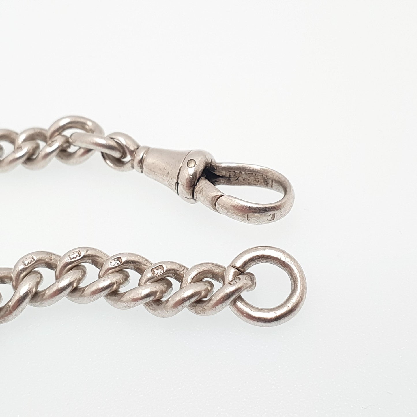 Antique Sterling Silver Albert Chain Necklace Curb Link Dog Clip 43.5cm 17.1" 41.07g 925 Hallmarked Vintage Victorian Mens Jewelry Womens