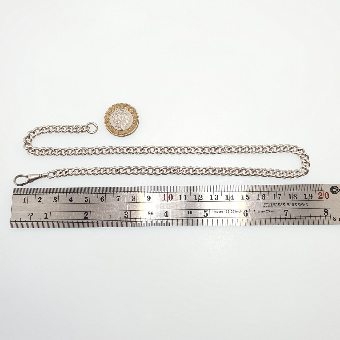Antique Sterling Silver Albert Chain Necklace Curb Link Dog Clip 43.5cm 17.1" 41.07g 925 Hallmarked Vintage Victorian Mens Jewelry Womens