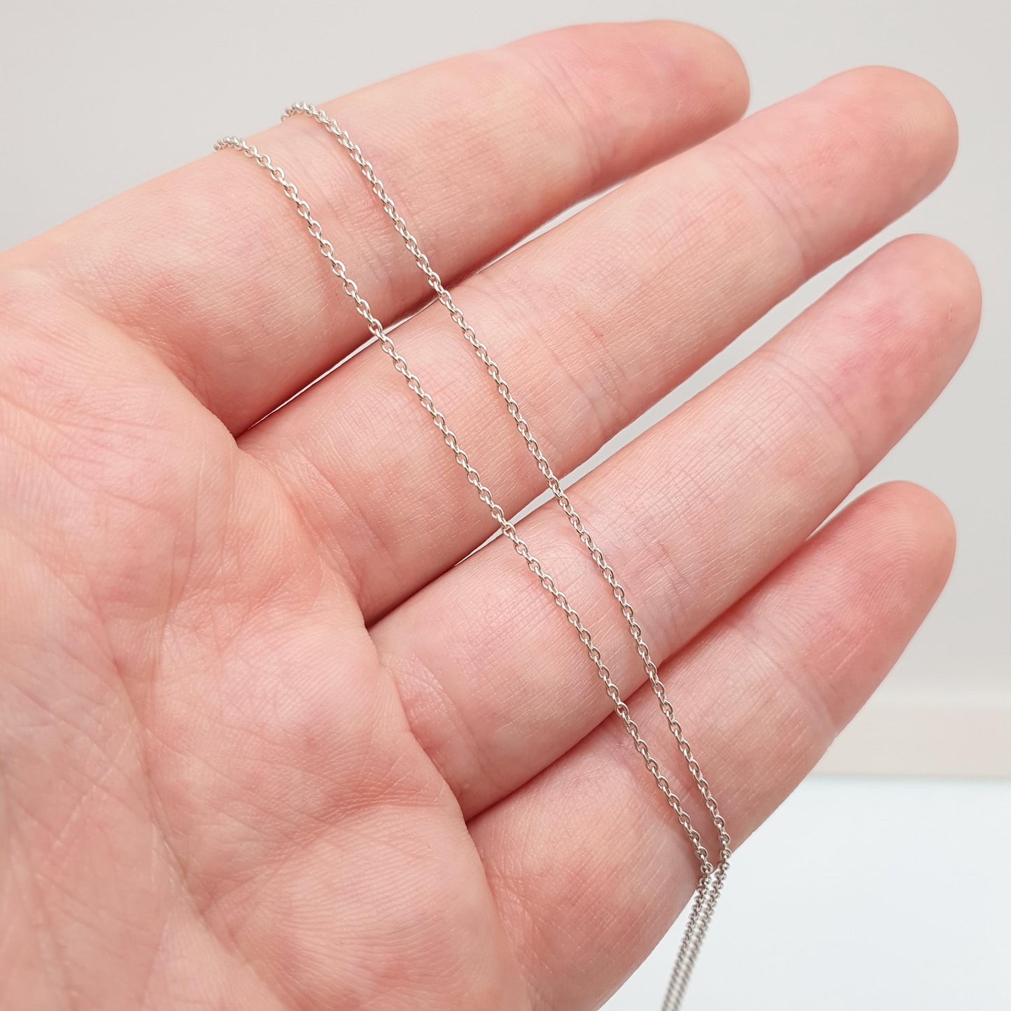 Antique Sterling Silver Chain Necklace Cable Link 45cm 17.7" 1.67g Trace Oval Links Genuine Womens Vintage Old Retro Jewelry Jewellery