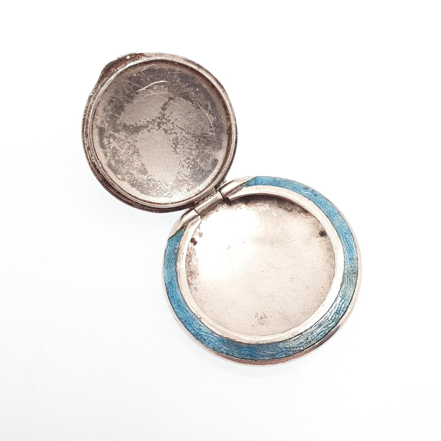 Antique Solid Silver Enamel Powder Compact Locket Pendant Champleve Giardinetti Flower Basket Vintage 935 Womens Jewelry Jewellery