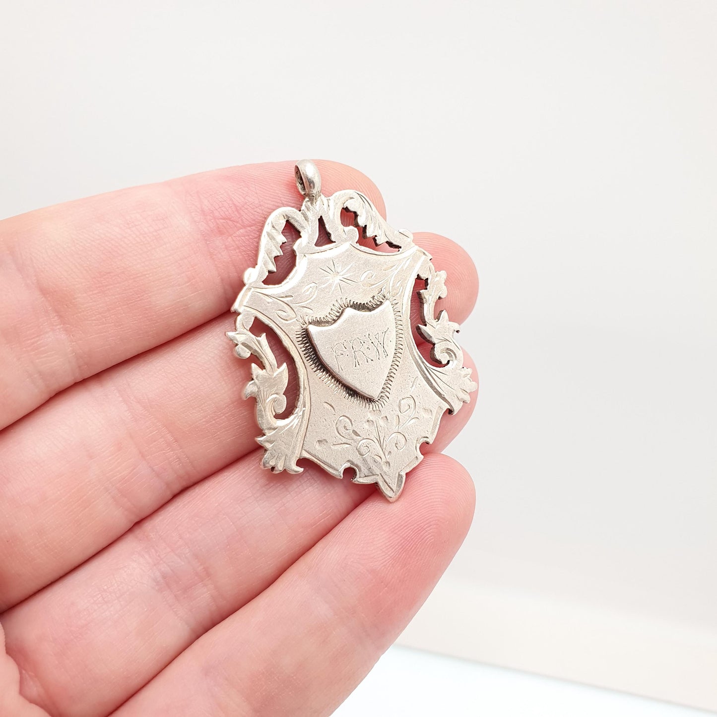 Antique Victorian Sterling Silver Albert Fob Pendant Big Heavy Large 1893 Hallmark Shield 13.96g Necklace Womens Mens Jewelry Jewellery