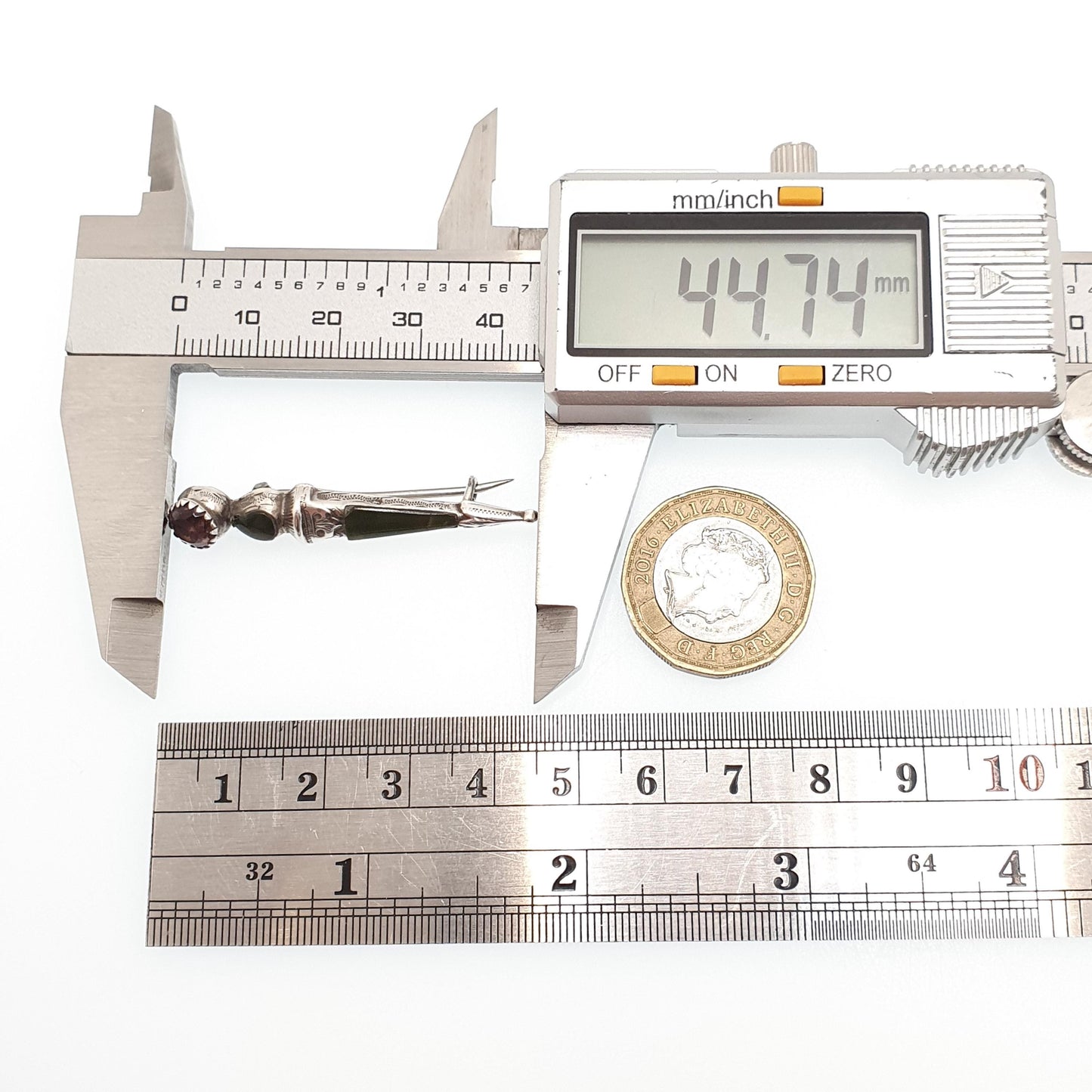 Antique Sterling Silver Kilt Dirk Brooch Pin Connemara Marble Amethyst Paste Hallmark Cairngorm Vintage Jewelry Jewellery