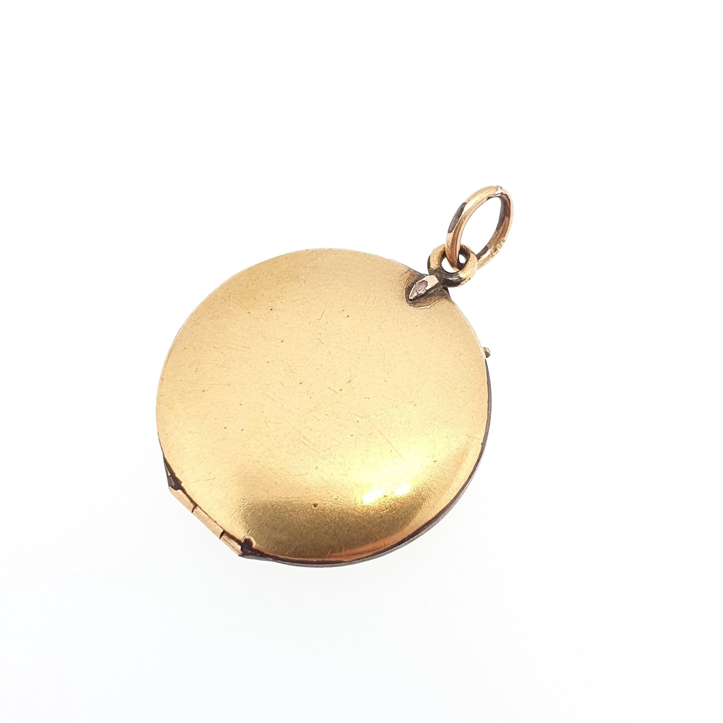 Antique Rolled Gold Locket Sapphire Paste Leaf Engraved Necklace Pendant Filled Round Circle Yellow Edwardian Vintage Jewellery Jewelry