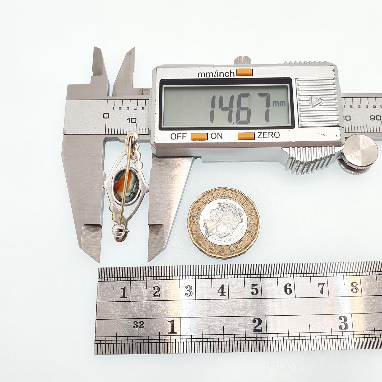 Vintage Sterling Silver Moss Agate Brooch Scottish Shipton Natural Quartz Gemstone Hallmarked Celtic Gaelic 925 Womens Jewelry Jewellery