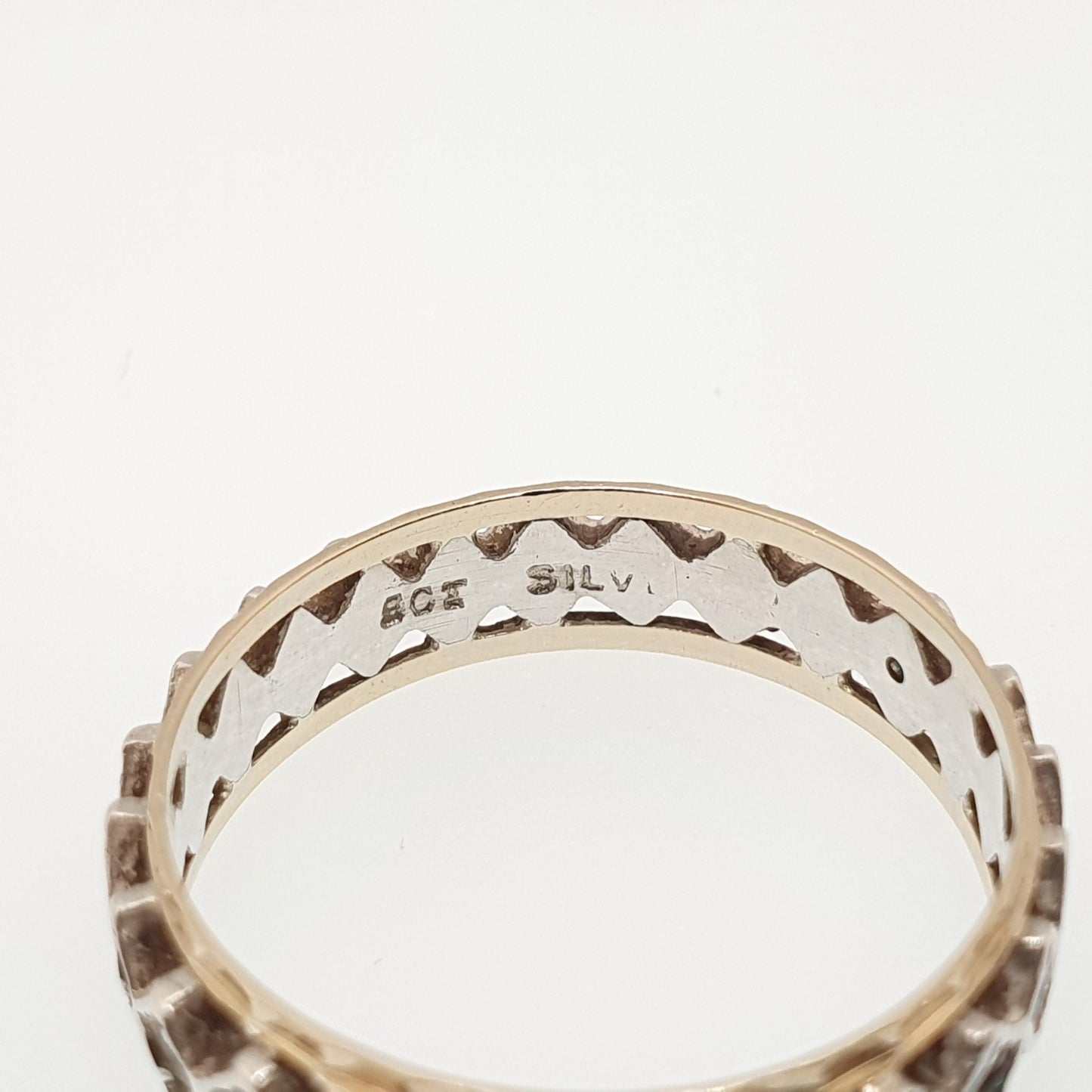 Antique 9ct 9k Gold Solid Silver Eternity Ring Diamond Paste Band Kite Art Deco Sparkly Full Vintage 1920s Womens Jewelry Jewellery
