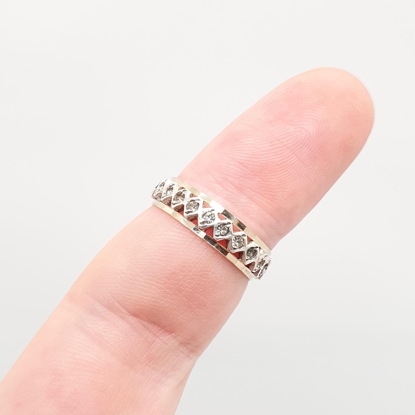 Antique 9ct 9k Gold Solid Silver Eternity Ring Diamond Paste Band Kite Art Deco Sparkly Full Vintage 1920s Womens Jewelry Jewellery