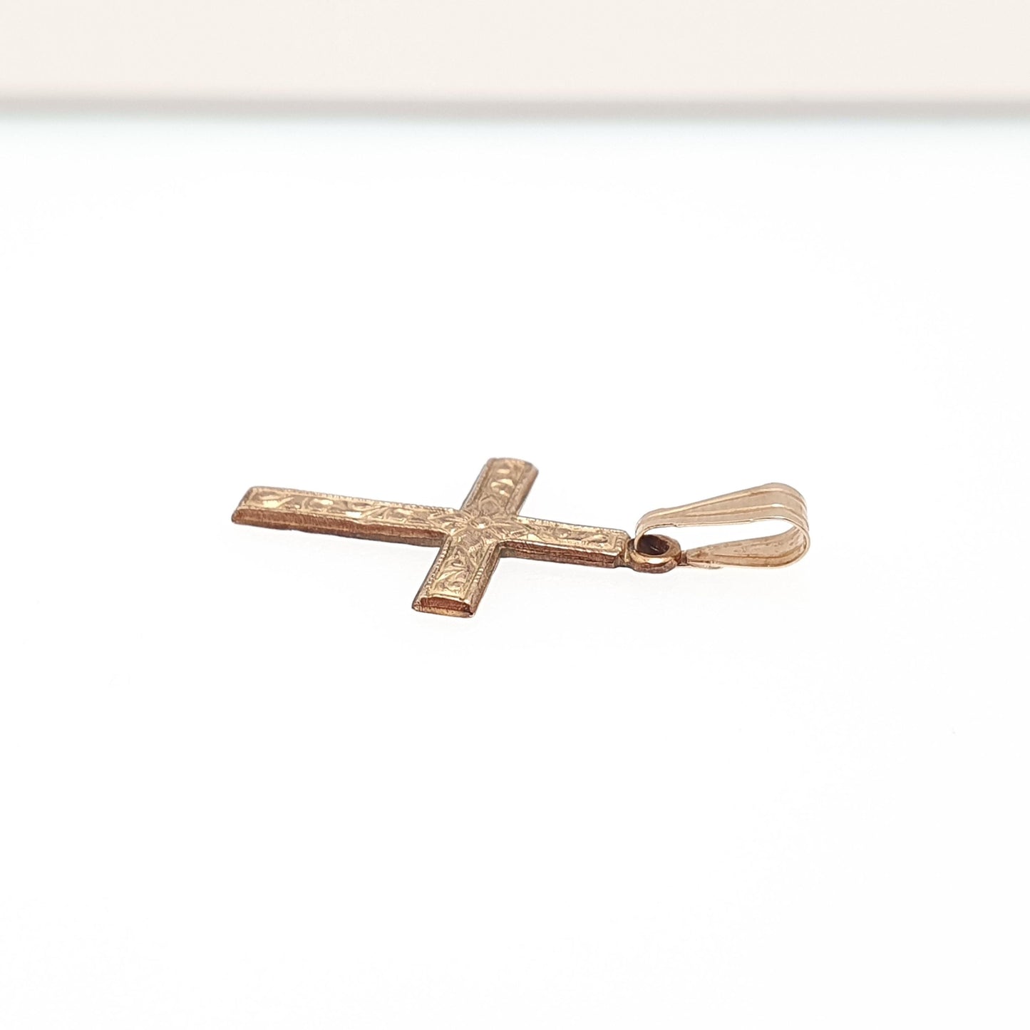 Vintage 9ct 9k Gold Crucifix Cross Necklace Pendant Charm Solid 375 Christian Catholic Christ Embossed Small Retro Womens Jewellery Jewelry