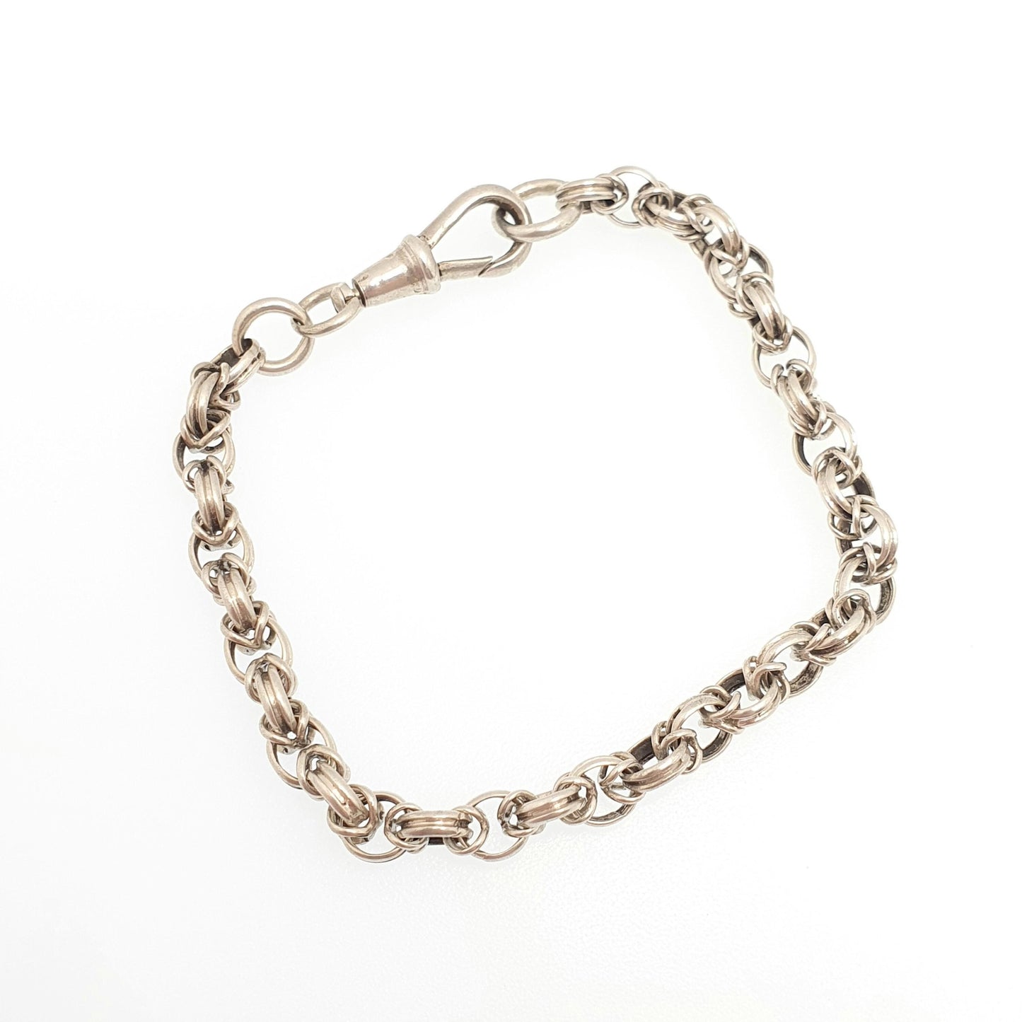 Antique Victorian Belcher Knot Link Solid Silver Bracelet Dog Clip Chain Large Rolo 8.63g 18cm Round Albert Vintage Womens Jewelry Jewellery