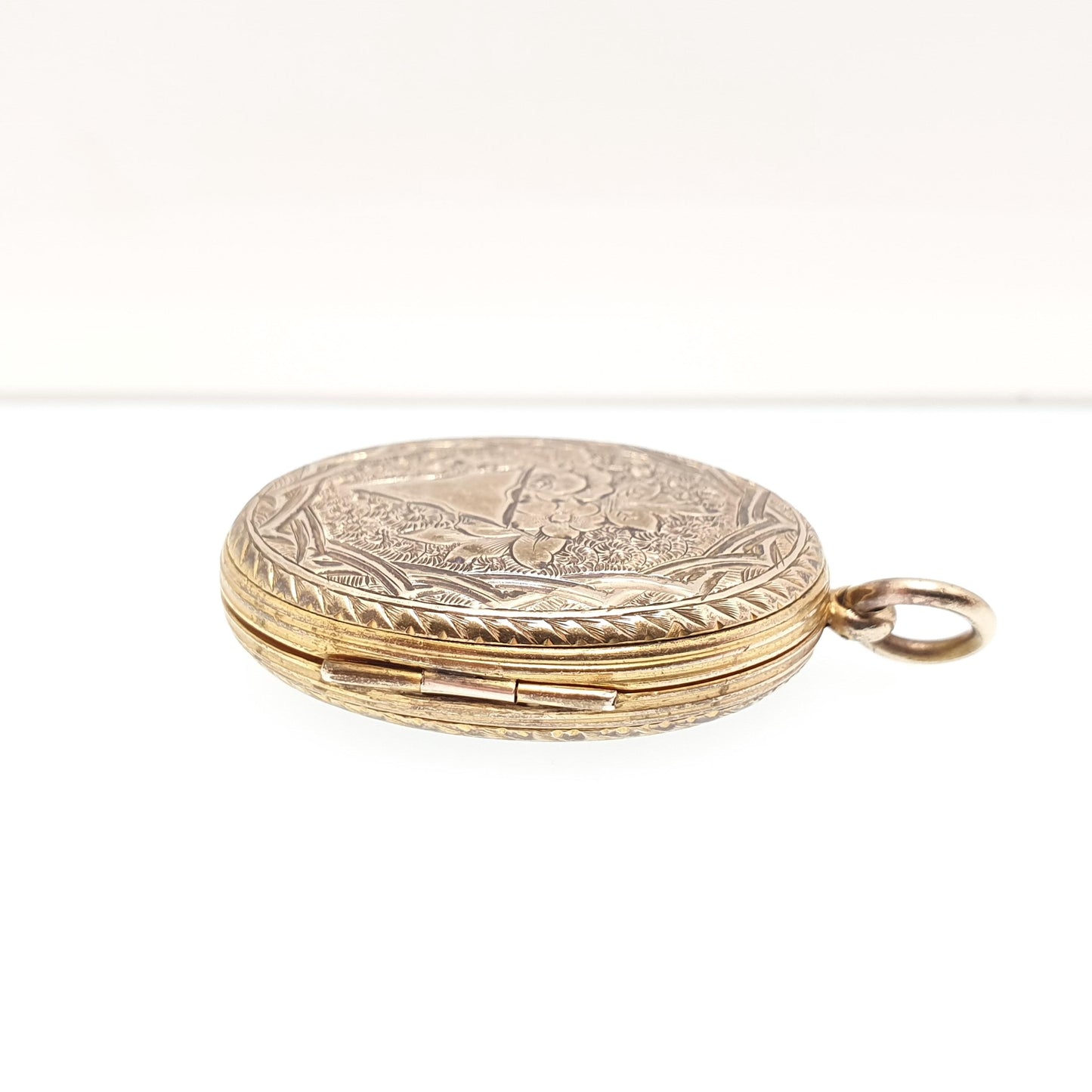 Antique Victorian 9ct Rose Gold Locket Buckle Hand Engraved Pendant Fine Estate Solid 375 9k Front Back Oval Large Vintage Jewelry Jewellery
