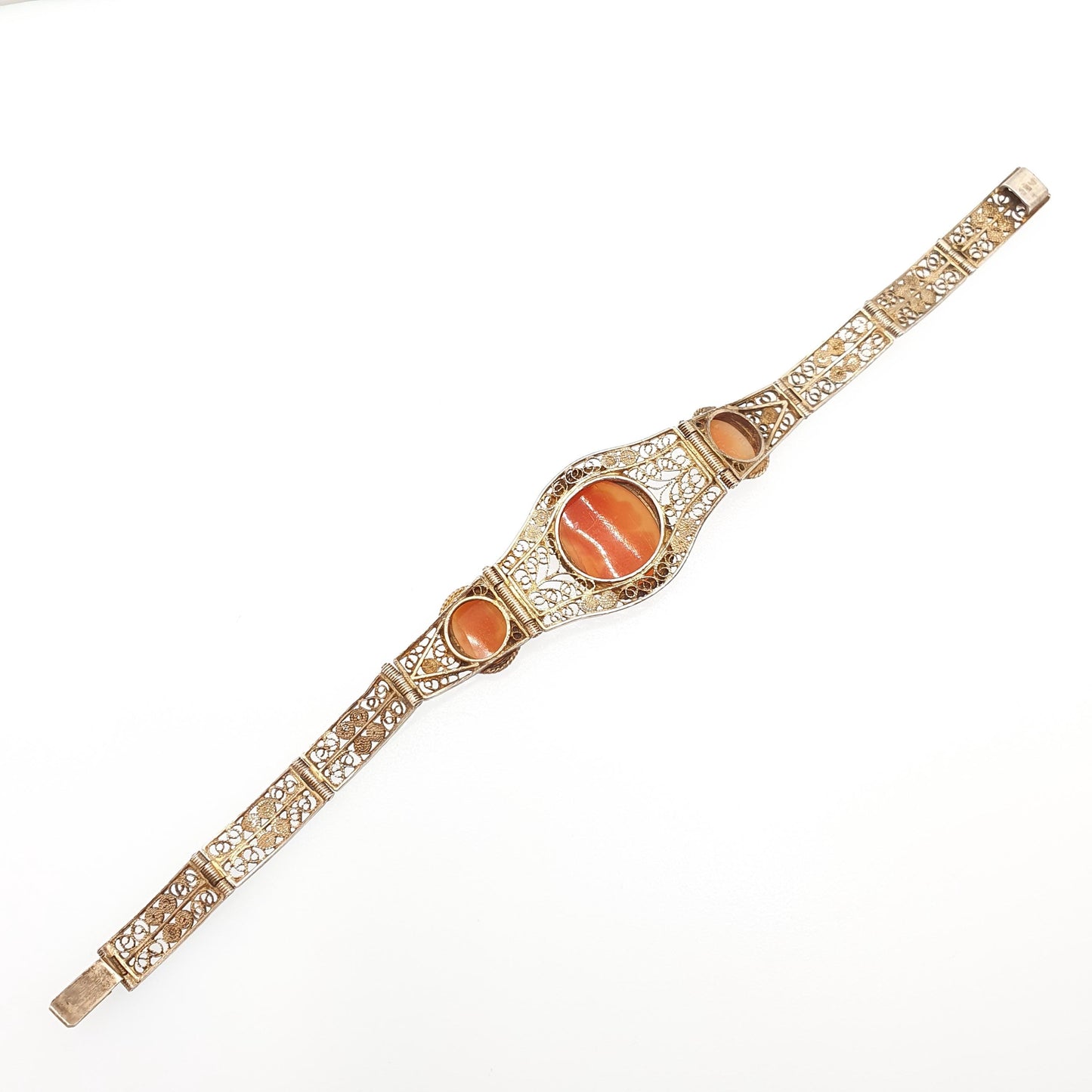 Old Vintage Solid Silver Cameo Bracelet Filigree 800 Handmade Italian 1950s Gold Gilded Shell Hand Carved Artisan Womens Jewelry Jewellery