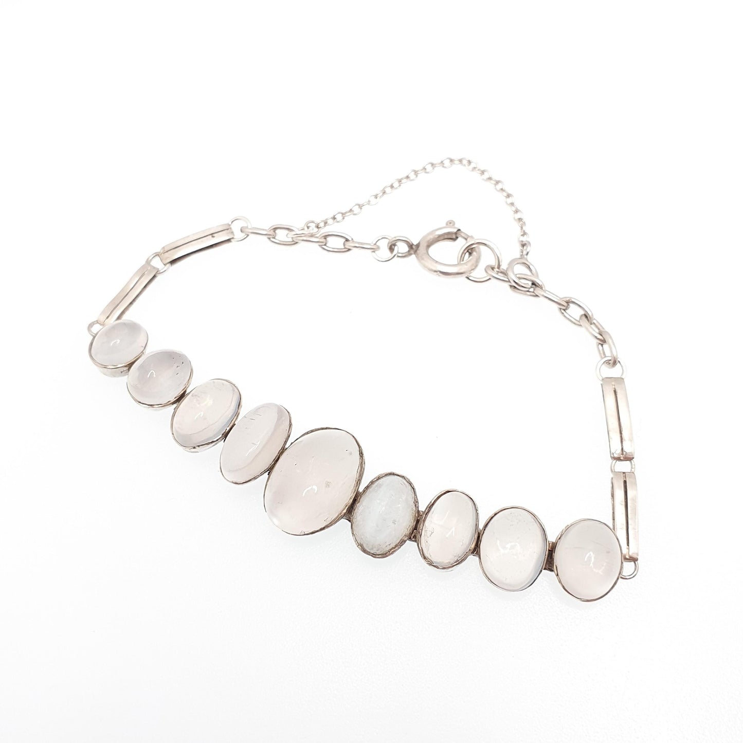 Antique Solid Silver Moonstone Bracelet Edwardian Genuine Real Moonstones Oval Cabochon Adularescence Fine Gift Womens Jewelry Jewellery