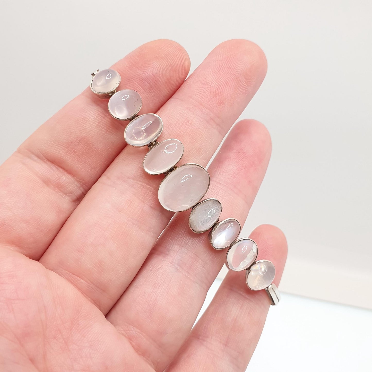 Antique Solid Silver Moonstone Bracelet Edwardian Genuine Real Moonstones Oval Cabochon Adularescence Fine Gift Womens Jewelry Jewellery