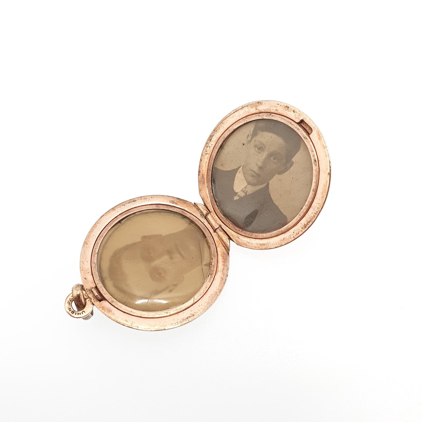 Antique Rolled Rose Gold Locket Clover Ruby Paste Necklace Pendant Lucky Good Luck Filled Gift Edwardian Round Vintage Jewellery Jewelry