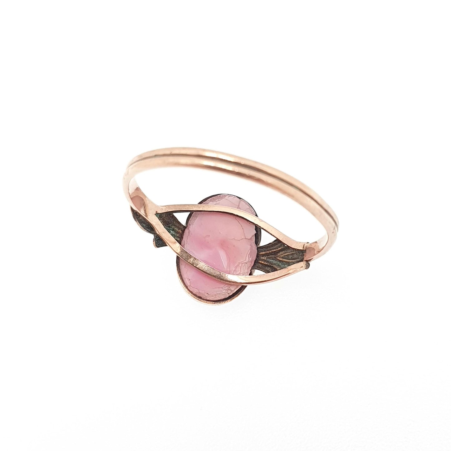 Antique Rolled Gold Glass Pink Cameo Ring Victorian Rose Gold Filled Faux Signet Costume Jewellery Jewelry Vintage Rings Womens Ladies