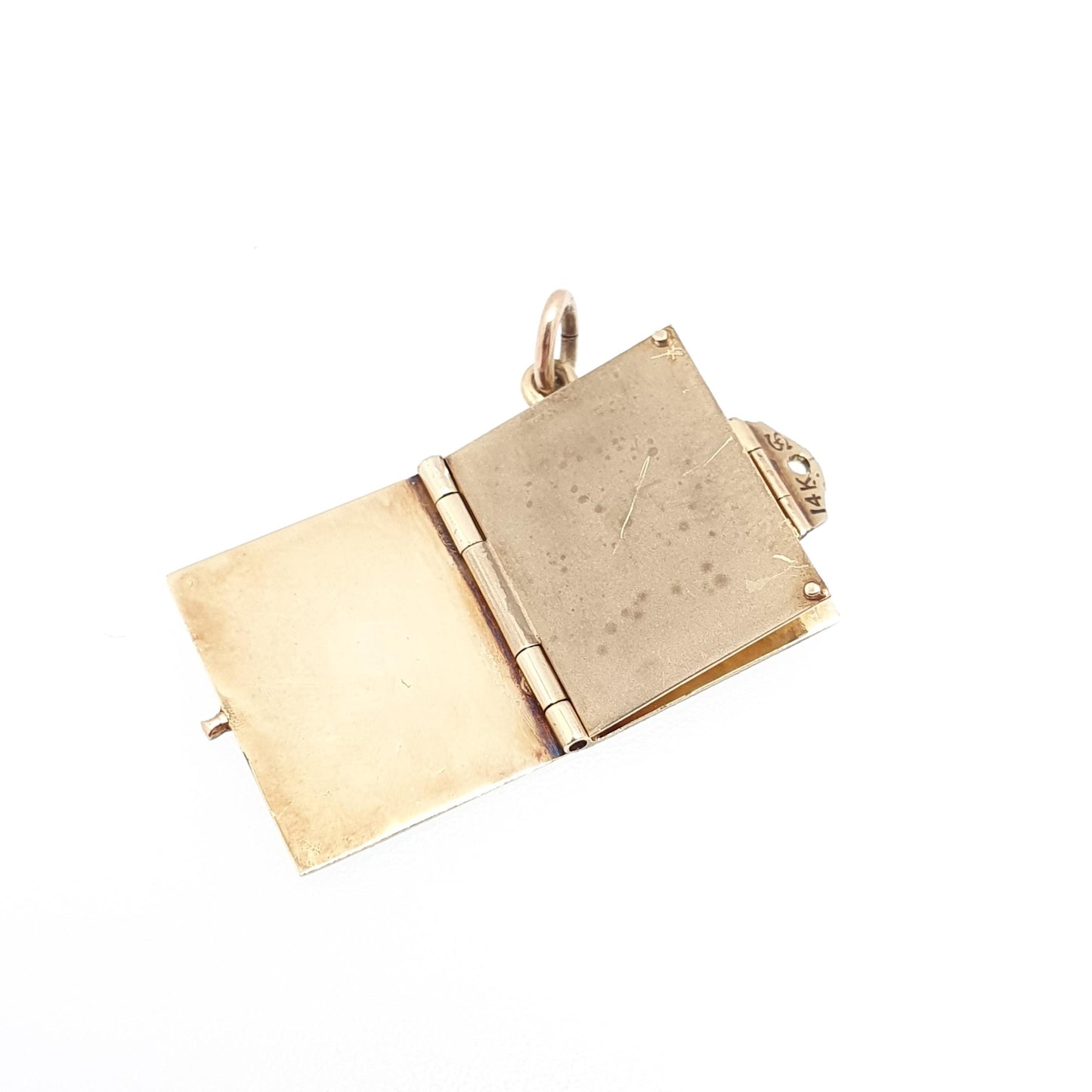 Antique 14k 14kt Gold Book Locket Rectangular Solid 585 Pendant Necklace Photo Picture Gift Charm Yellow Womens Retro Jewelry Jewellery