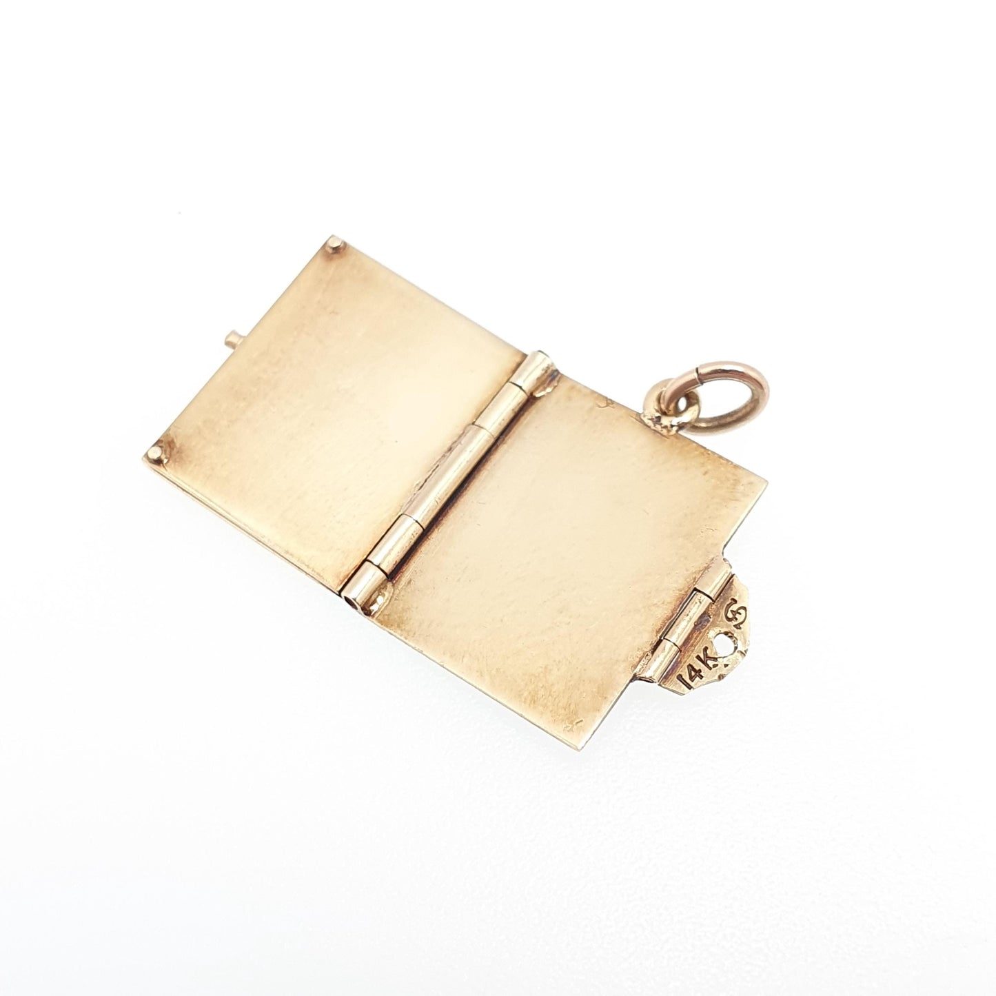 Antique 14k 14kt Gold Book Locket Rectangular Solid 585 Pendant Necklace Photo Picture Gift Charm Yellow Womens Retro Jewelry Jewellery