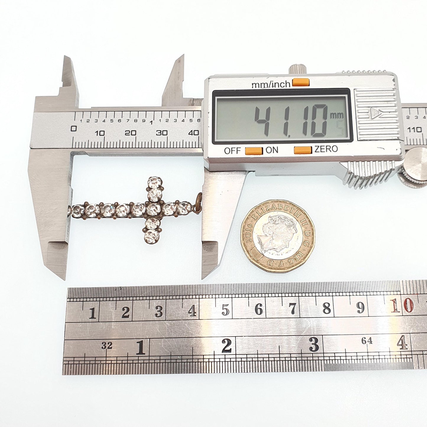 Antique Diamond Paste Cross Crucifix Necklace Pendant Victorian Sparkly White Bright Sparkle Vintage Christian Catholic Jewellery Jewelry