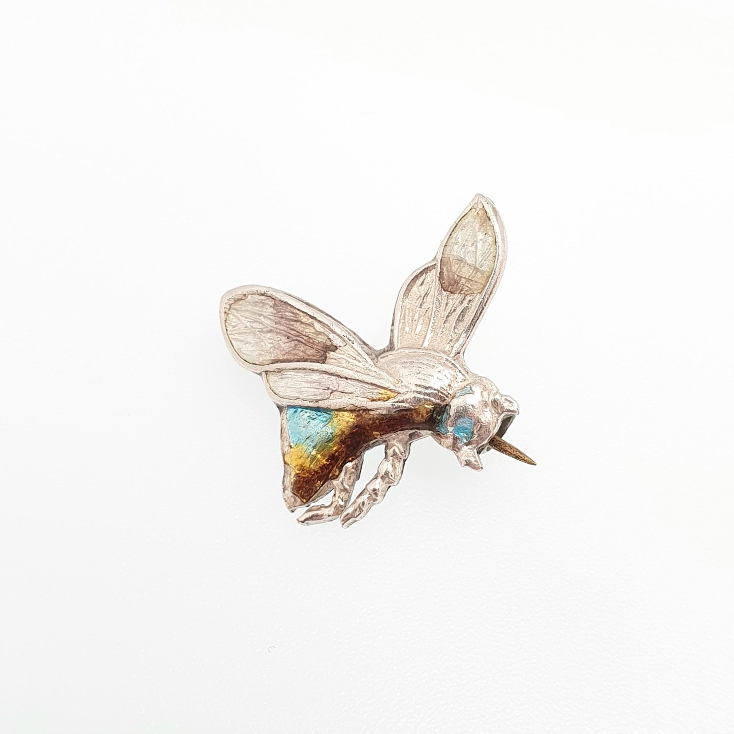 Antique Enamel Bee Brooch Pin Insect Silver Plate Champleve Songbird Swallow Vintage Cute Gift Fly Honeybee Ladies Womens Jewellery Jewelry