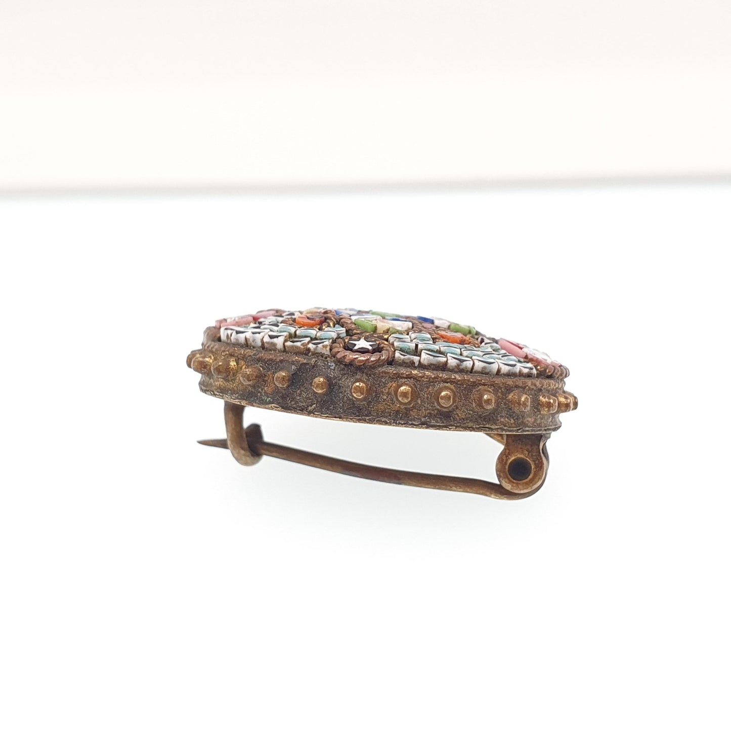Antique Victorian Fine Micromosaic Brooch Micro Mosaic Gold Gilt Dome Flower Small Millefiori Italy Italian 1800s Vintage Jewelry Jewellery