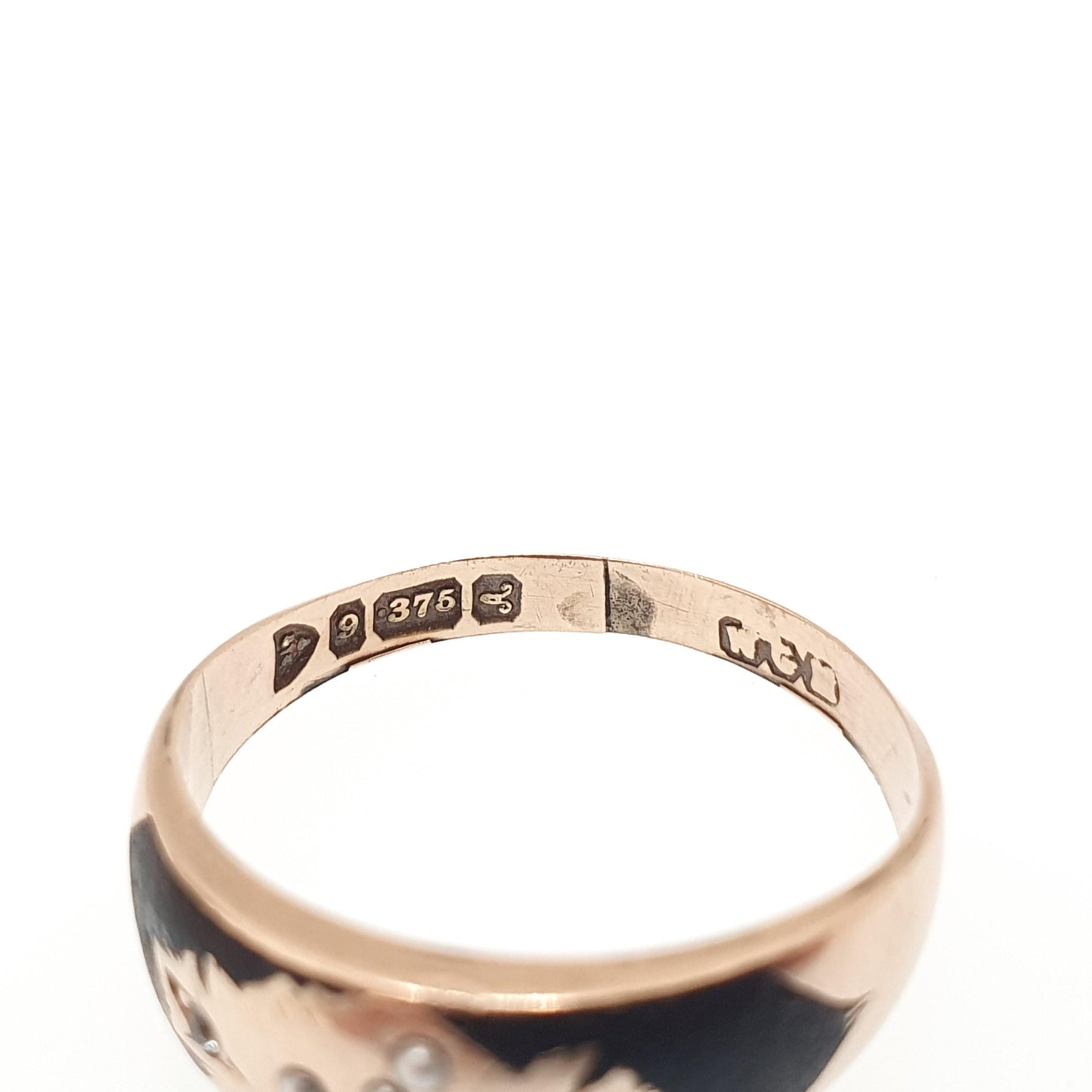 Antique 9ct 9k Gold Mourning Ring Seed Pearl Black Enamel Crucifix Cross 1901 Hallmark Solid 375 Paste Womens Vintage Jewelry Jewellery