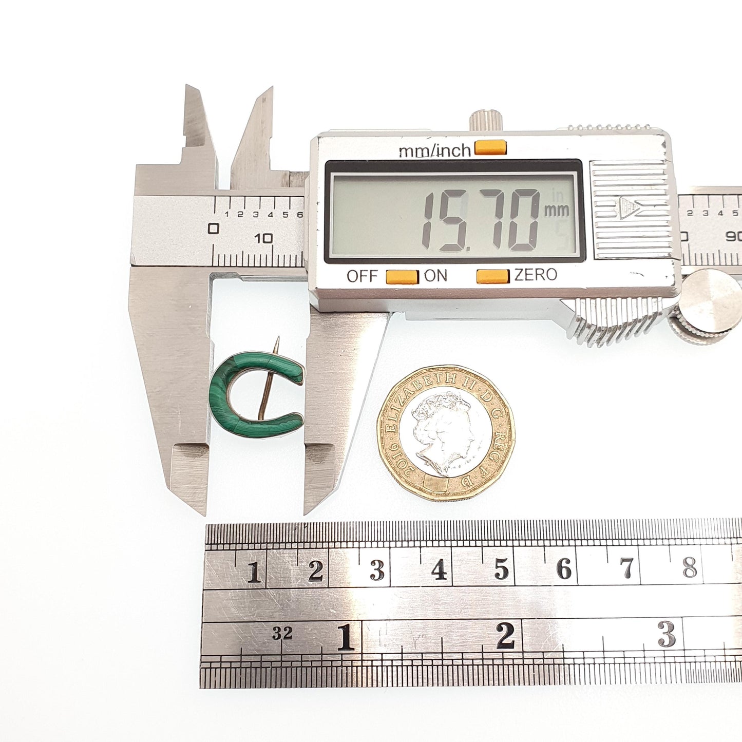 Antique Victorian Solid Silver Ivy Leaf Brooch Malachite Green Gemstone 1800s Banded Striped Old Vintage Ladies Womens Jewelry Jewellery