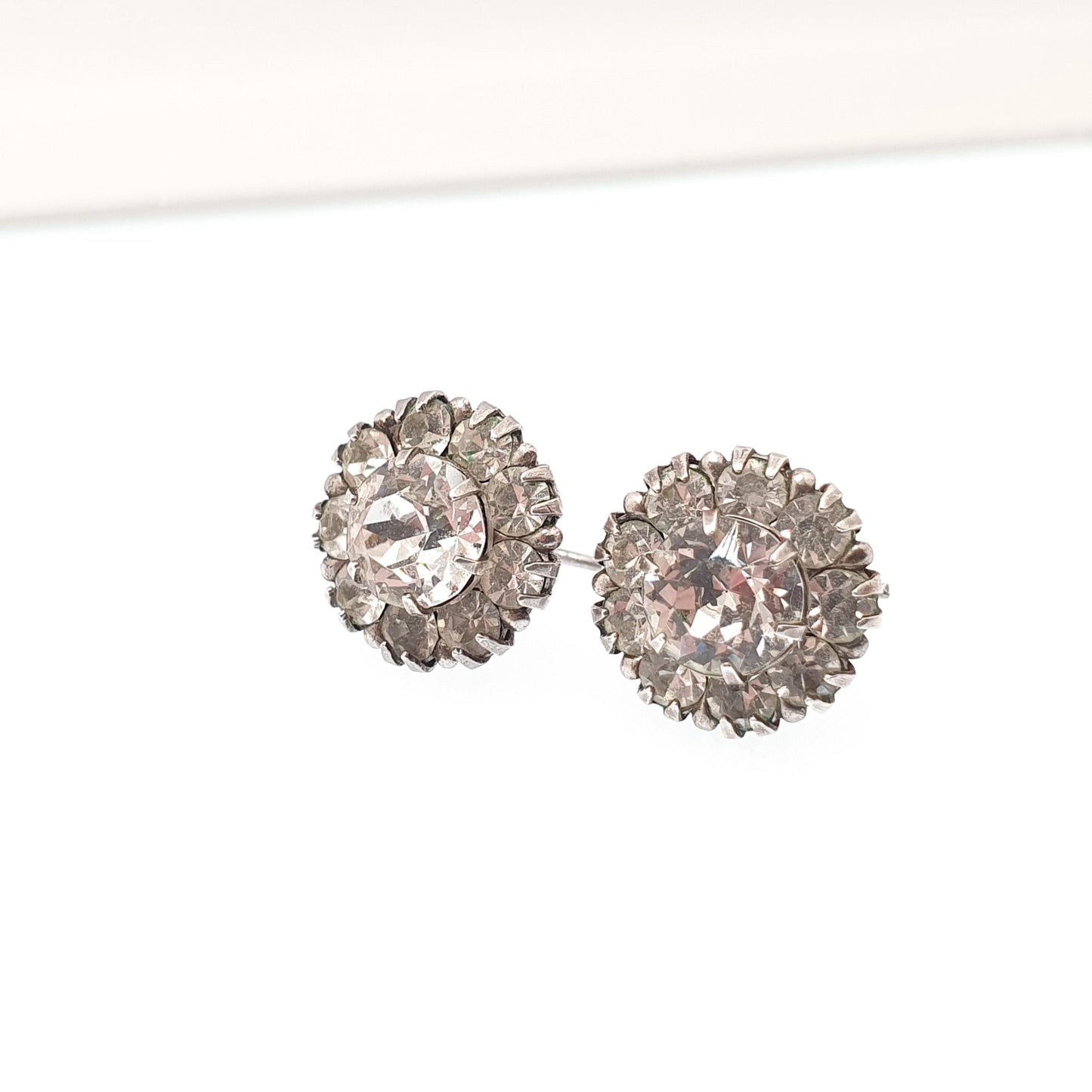 Antique Sterling Silver Diamond Paste Earrings Hook Cluster Sparkly Foiled Glass Vintage 1910s Gift Dress Solid 925 Womens Jewelry Jewellery