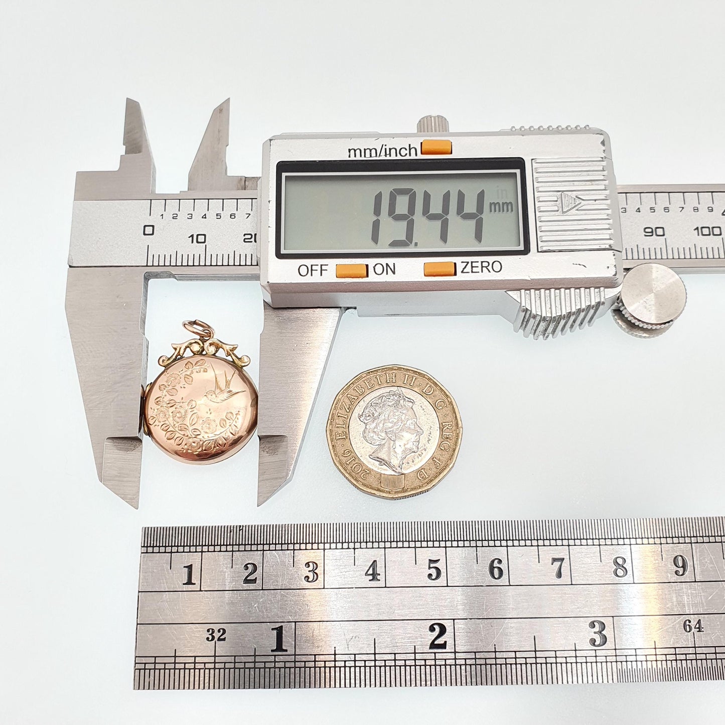 Antique 9ct Gold Bird Locket Solid 9k 375 Round Scroll Bail Pendant Fine Estate Big Love Gift Back & Front Necklace Jewelry Womens Jewellery