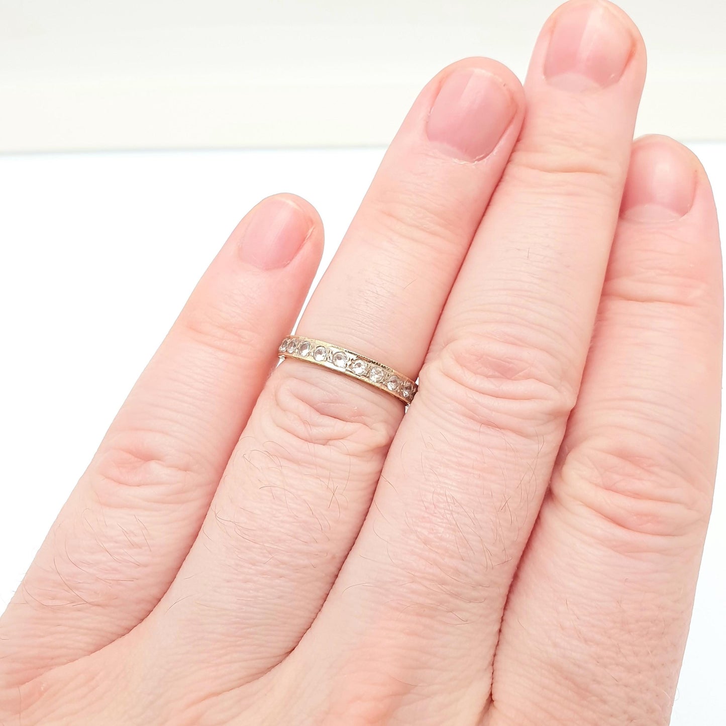 Vintage 18ct Gold Eternity Ring White Spinel Solid 18k 750 Band 1972 Hallmark Diamond Style Stacker Stacking Womens Jewelry Jewellery