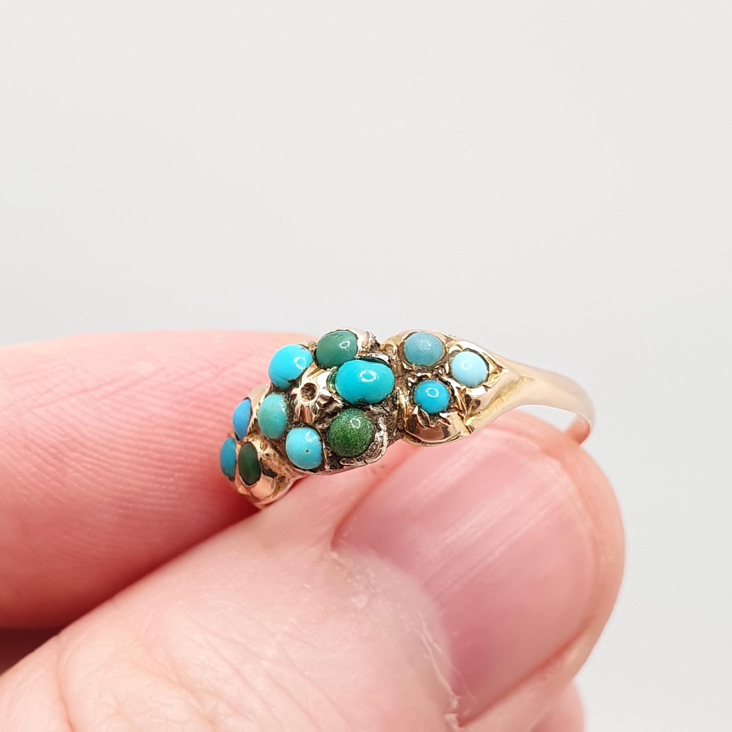 Antique Victorian 9ct Gold Turquoise Ring Cluster Forget Me Not Solid 9k 375 Natural Gemstone Fine Gift Womens Vintage Jewelry Jewellery