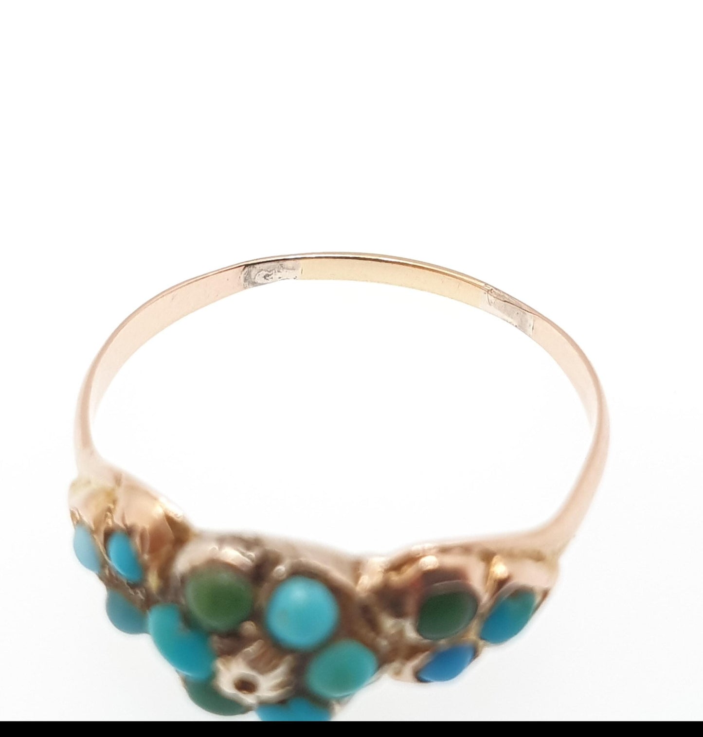 Antique Victorian 9ct Gold Turquoise Ring Cluster Forget Me Not Solid 9k 375 Natural Gemstone Fine Gift Womens Vintage Jewelry Jewellery