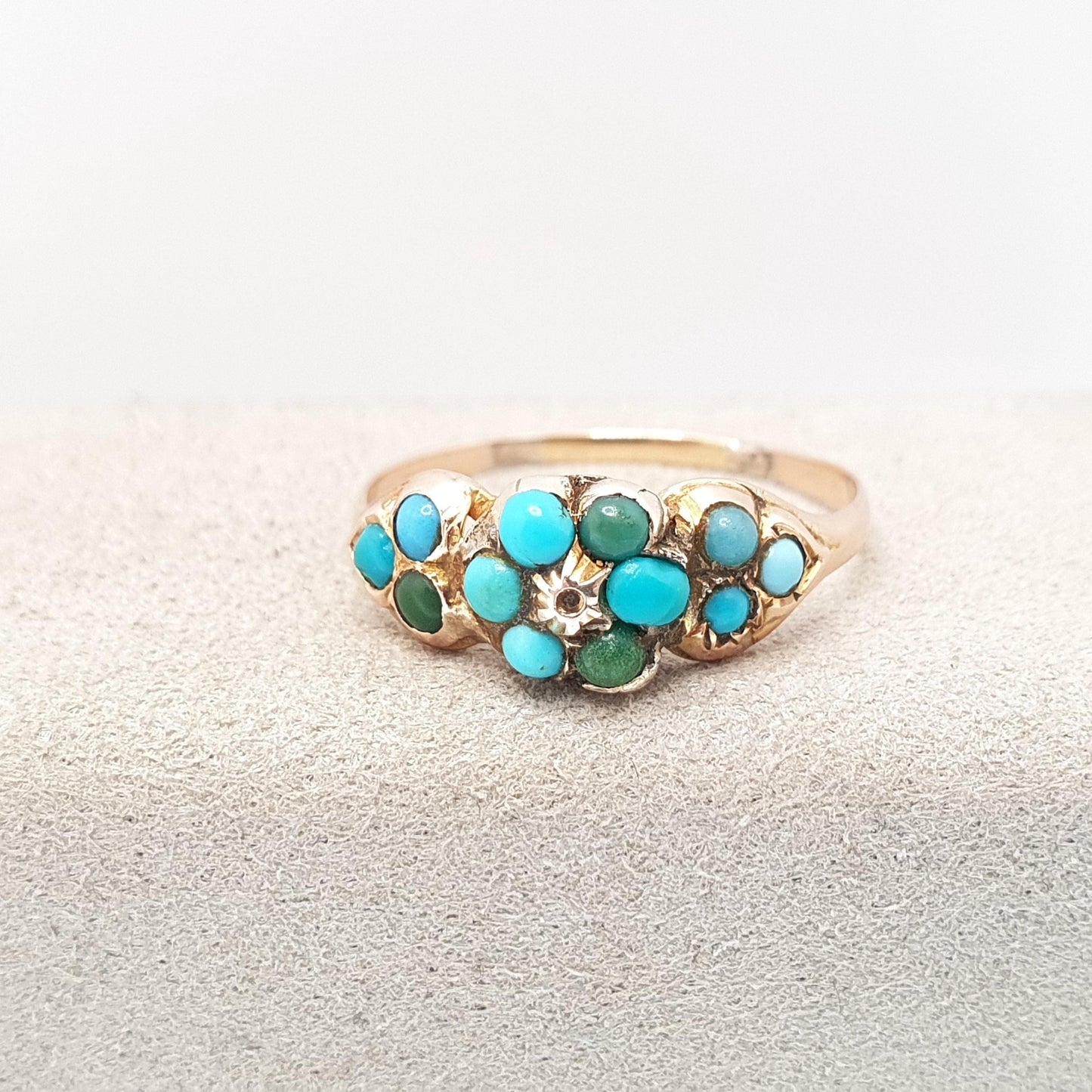 Antique Victorian 9ct Gold Turquoise Ring Cluster Forget Me Not Solid 9k 375 Natural Gemstone Fine Gift Womens Vintage Jewelry Jewellery