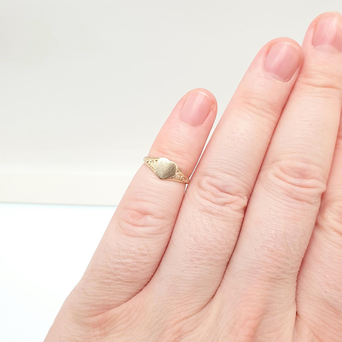 Vintage 9ct Gold Heart Signet Ring Solid 9k 375 1966 Hallmark Pinky Pinkie Little Finger Retro Love Gift Romantic Womens Jewelry Jewellery